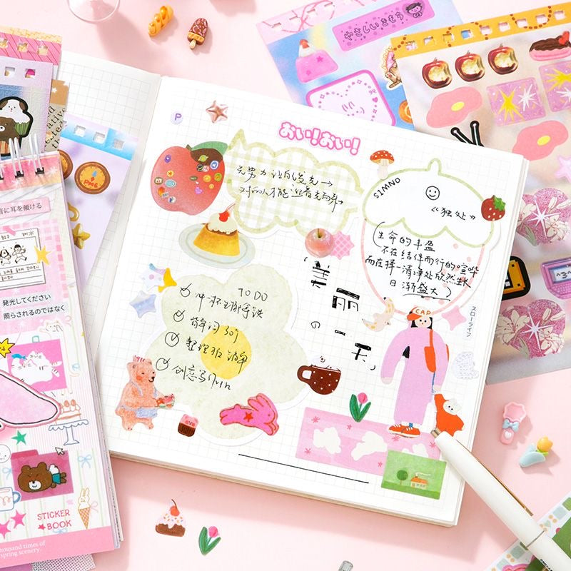 20Pages Coil Cute Scene Cartoon Korean Girl Scrapbook Decorative Material Sticker Book