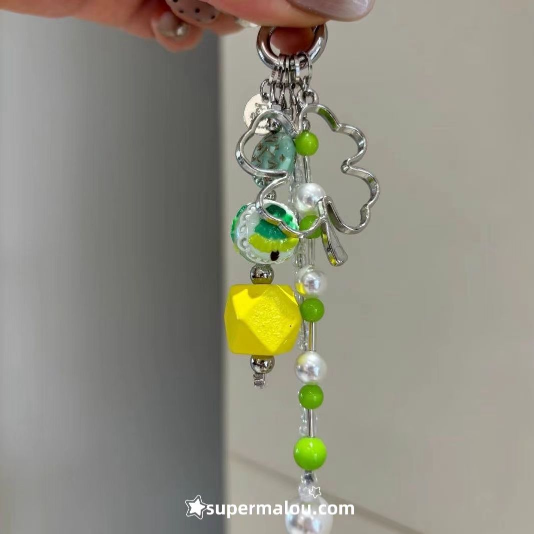 Lemon Yellow Square Clover Keychain Phone Chain