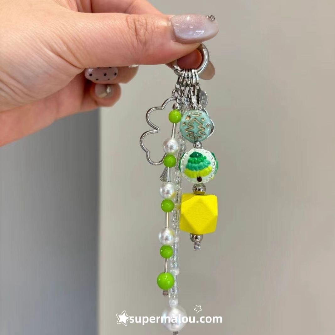 Lemon Yellow Square Clover Keychain Phone Chain