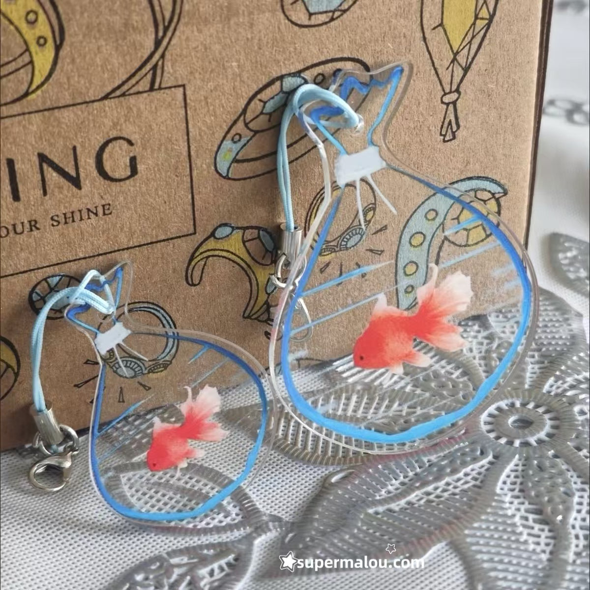 Light Transmission Goldfish Acrylic Pendant Phone Chain