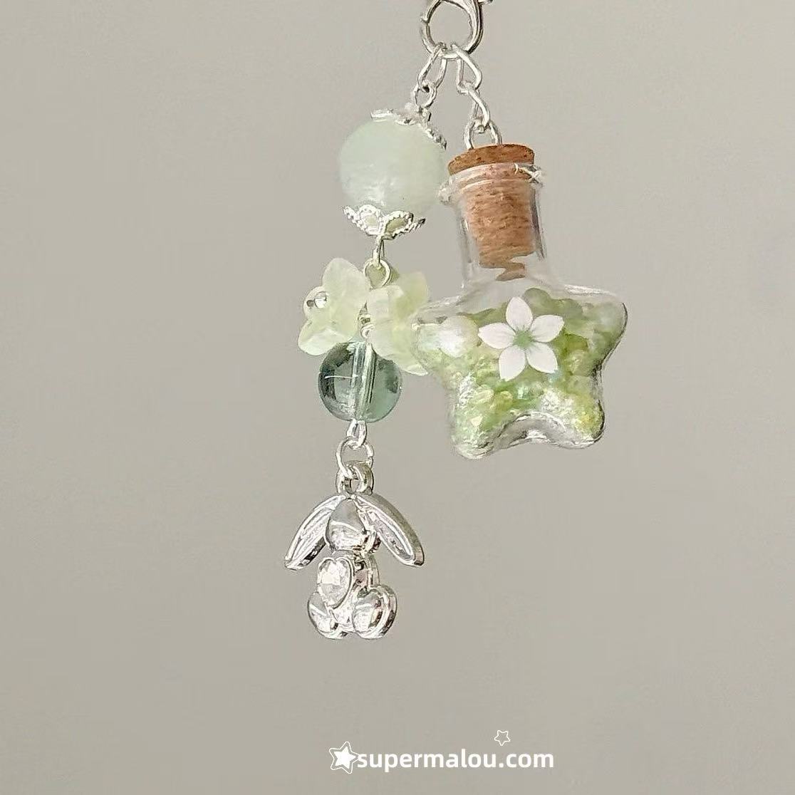 Little Rabbit Cherry Blossom Wishing Bottle Phone Chain