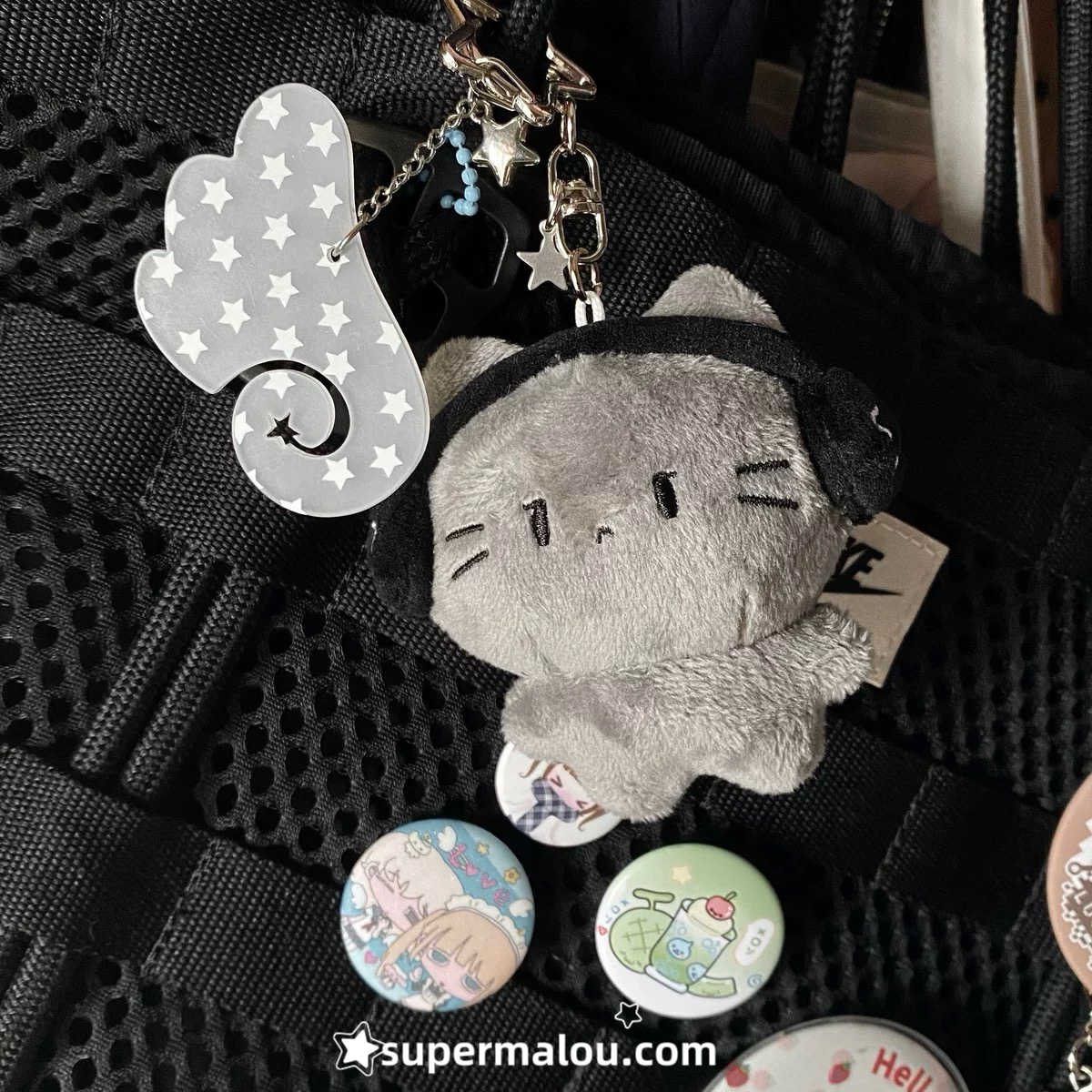 Little grey cat wearing headphones Keychain