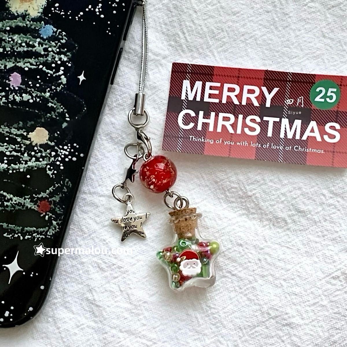 Merry Christmas Wishing Bottle Phone Chain