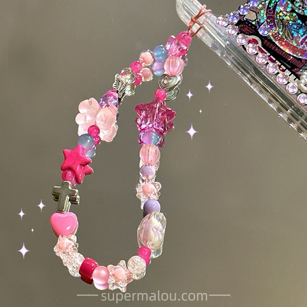 Millenium Sweet Cool Hottie Bracelet DIY Beads Phone Chain Lanyard Polaroid Pendant Rose Color