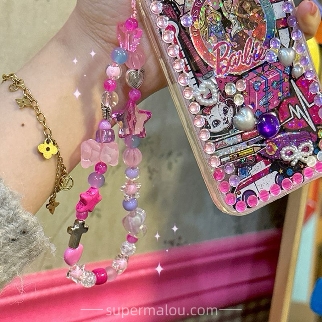 Millenium Sweet Cool Hottie Bracelet DIY Beads Phone Chain Lanyard Polaroid Pendant Rose Color