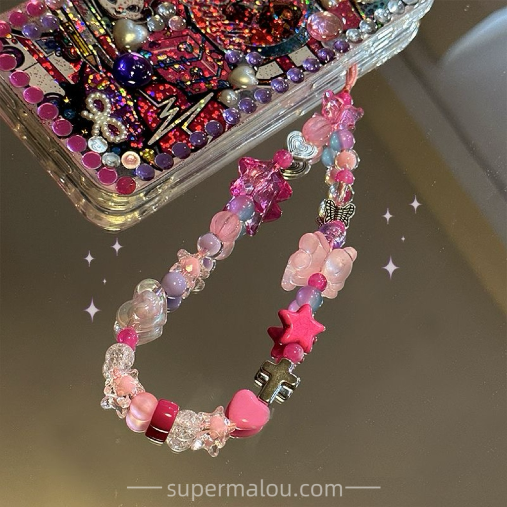 Millenium Sweet Cool Hottie Bracelet DIY Beads Phone Chain Lanyard Polaroid Pendant Rose Color