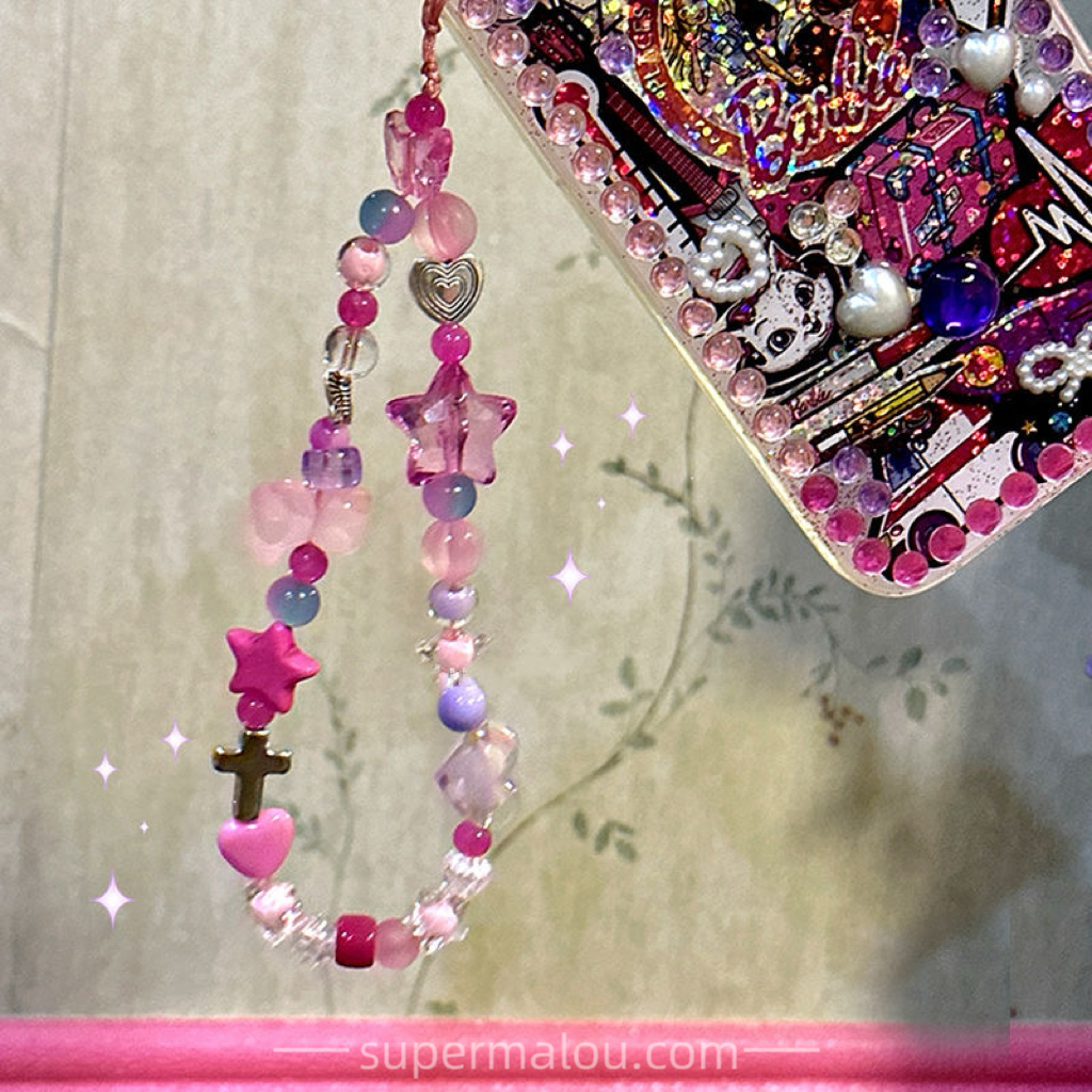 Millenium Sweet Cool Hottie Bracelet DIY Beads Phone Chain Lanyard Polaroid Pendant Rose Color