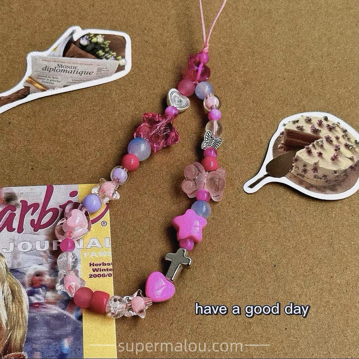 Millenium Sweet Cool Hottie Bracelet DIY Beads Phone Chain Lanyard Polaroid Pendant Rose Color