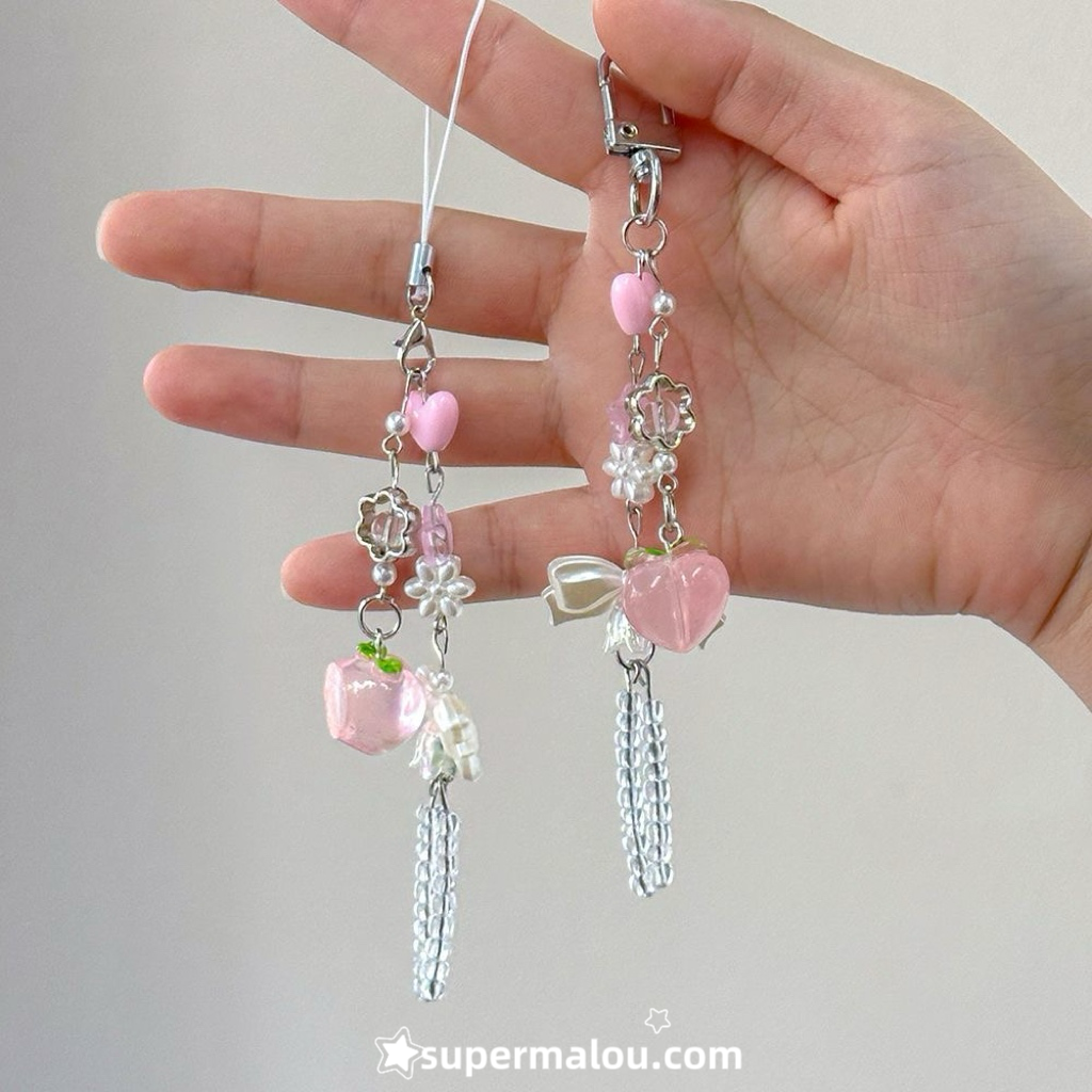 Peach Bow Phone Chain Pendant