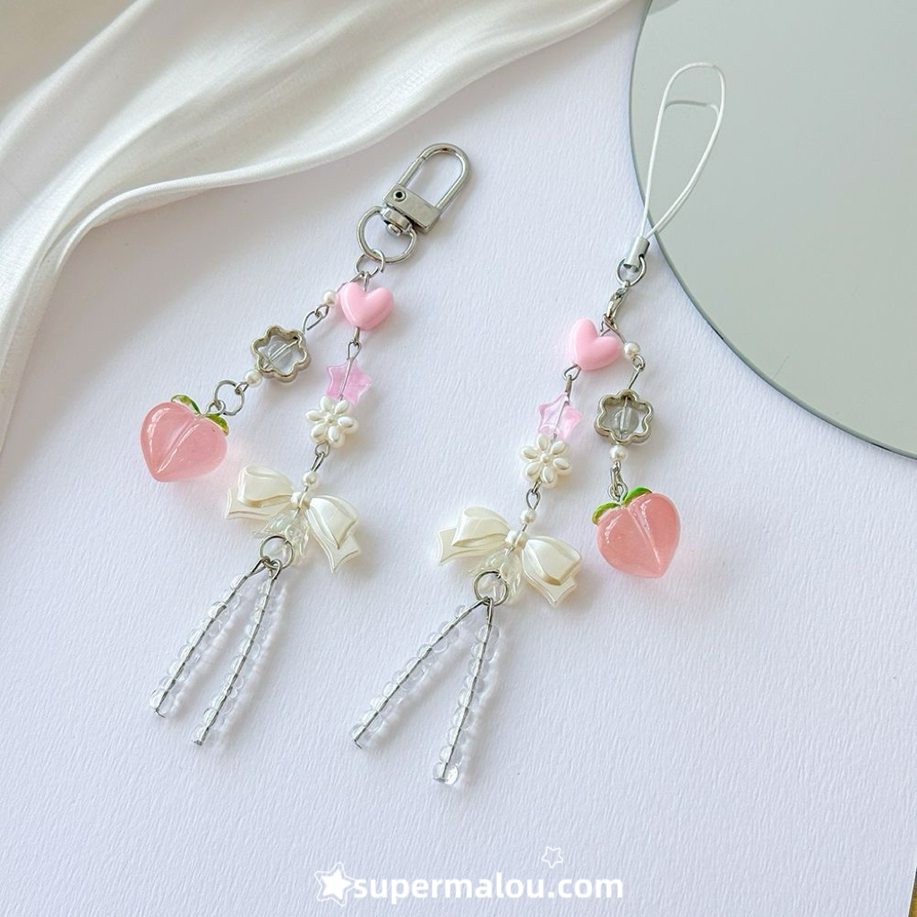 Peach Bow Phone Chain Pendant