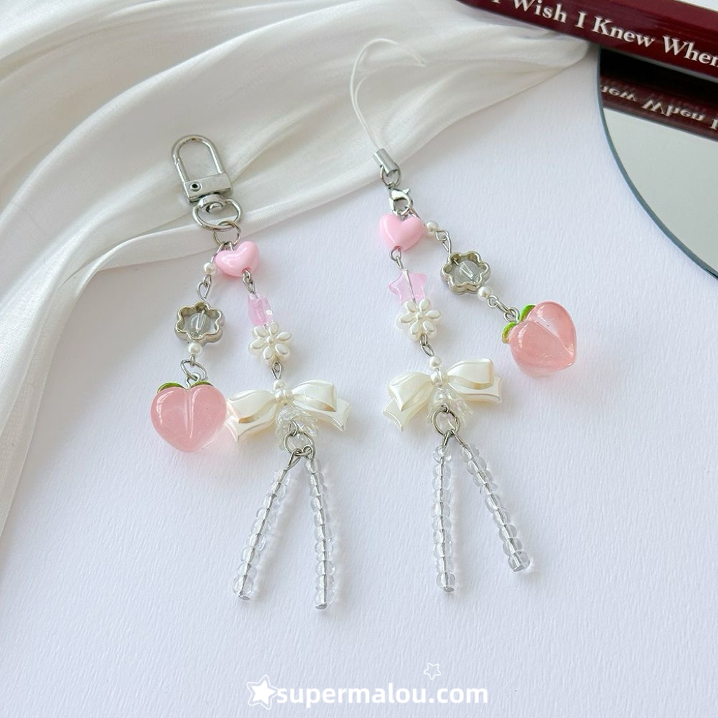 Peach Bow Phone Chain Pendant