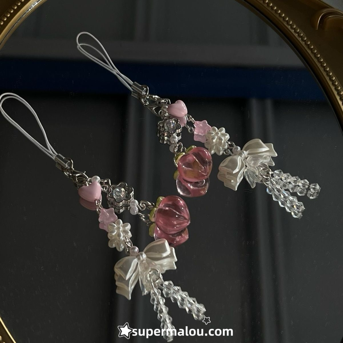 Peach Bow Phone Chain Pendant