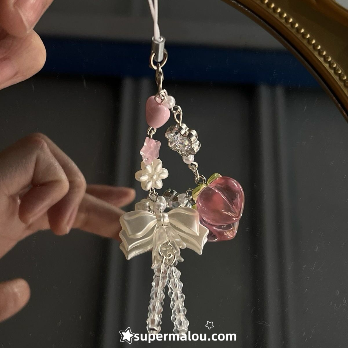 Peach Bow Phone Chain Pendant