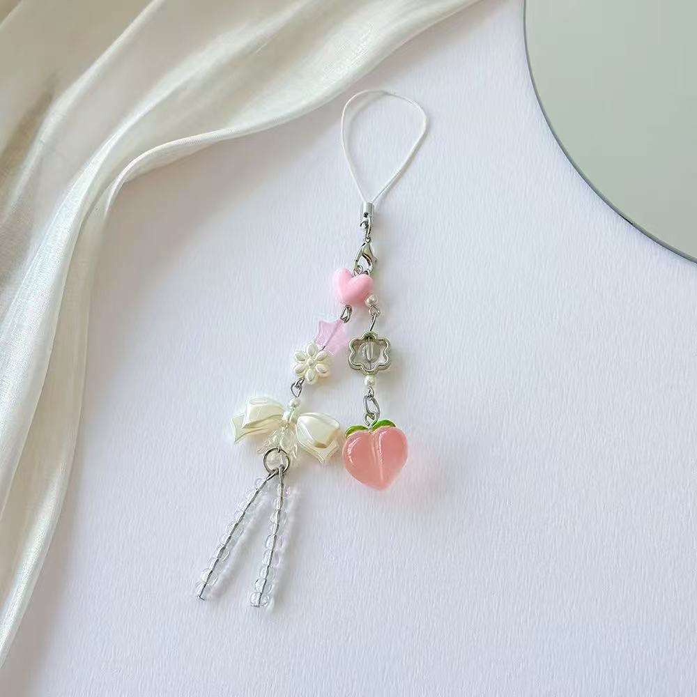 Peach Bow Phone Chain Pendant