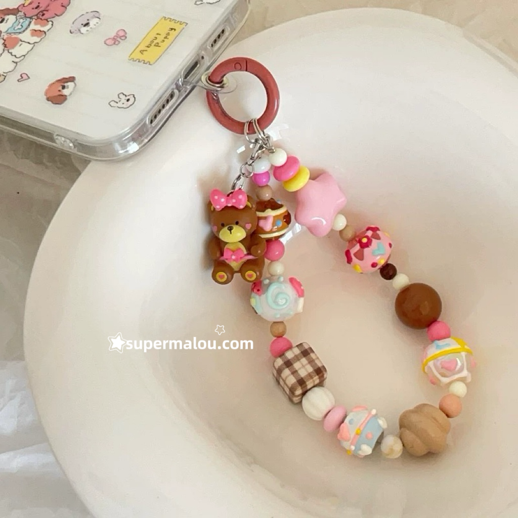 Pink Bow Bear Phone Chain