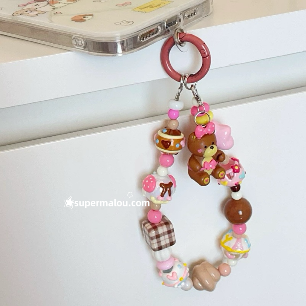 Pink Bow Bear Phone Chain