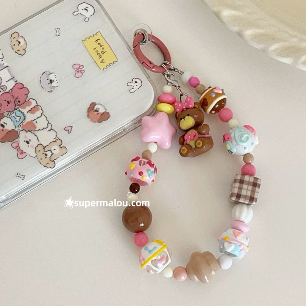 Pink Bow Bear Phone Chain