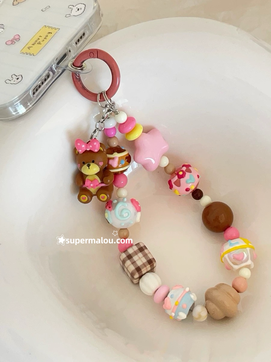 Pink Bow Bear Phone Chain