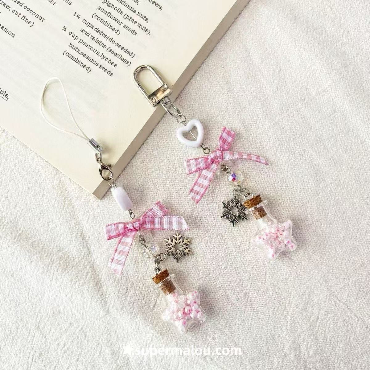 Pink Bow Wishing Bottle Phone Chain Keychain
