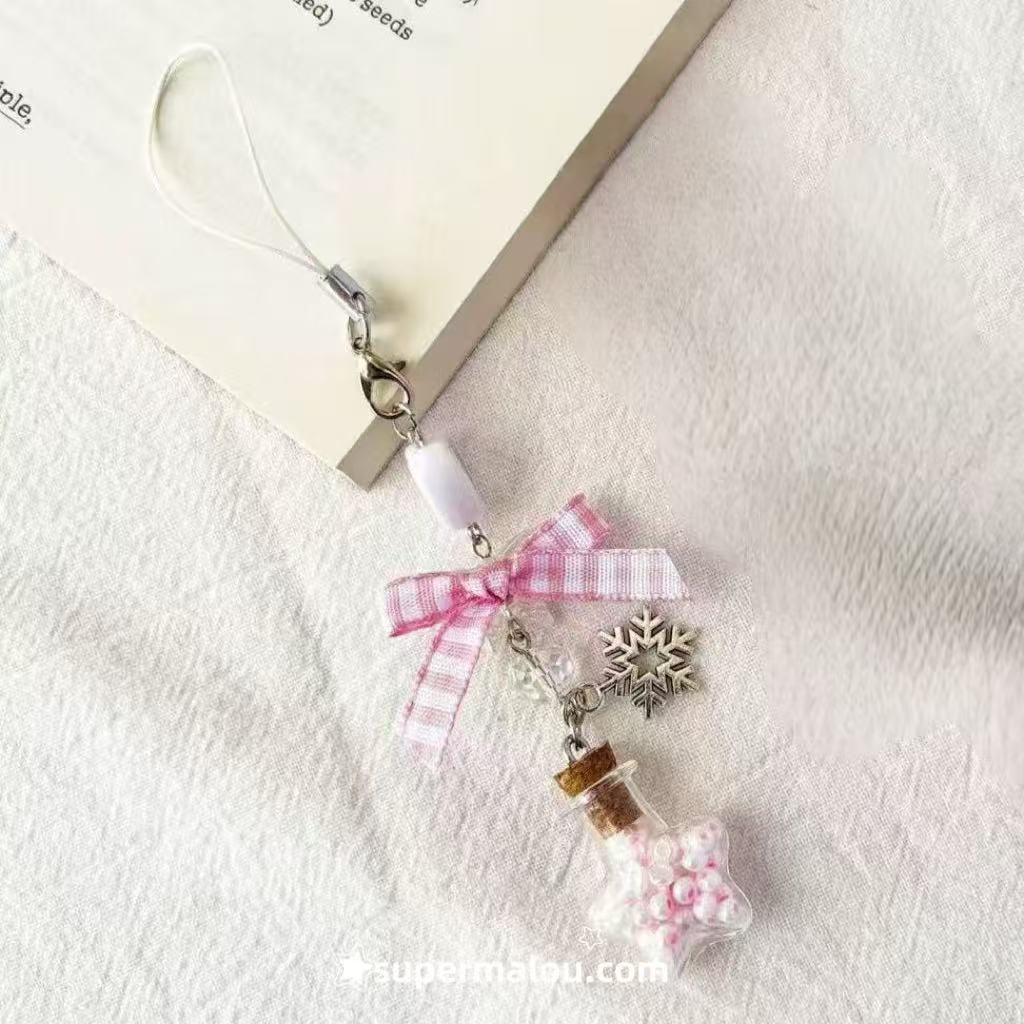 Pink Bow Wishing Bottle Phone Chain Keychain