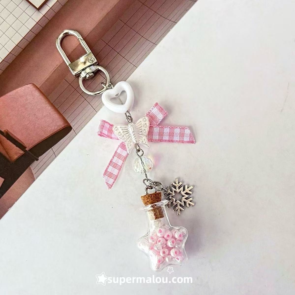Pink Bow Wishing Bottle Phone Chain Keychain