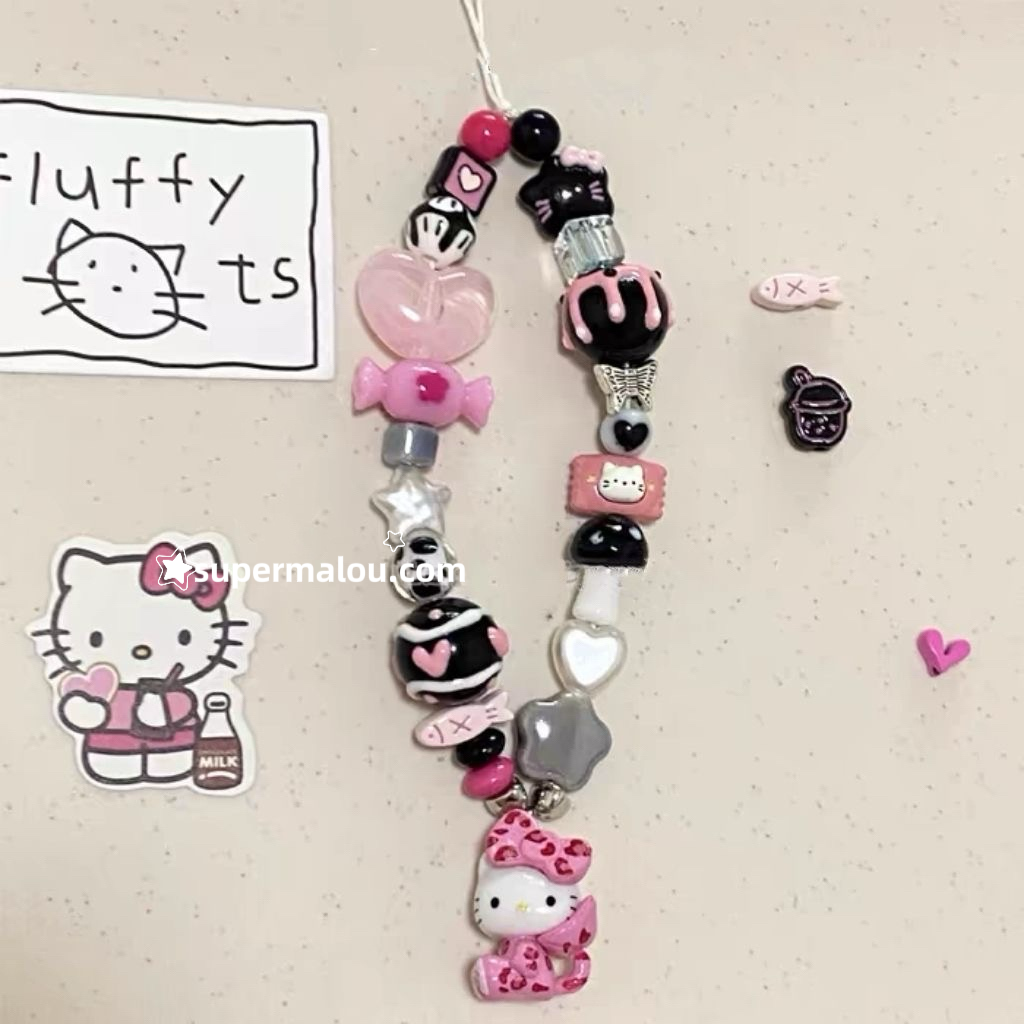 Pink Leopard Print Hello Kitty Phone Chain