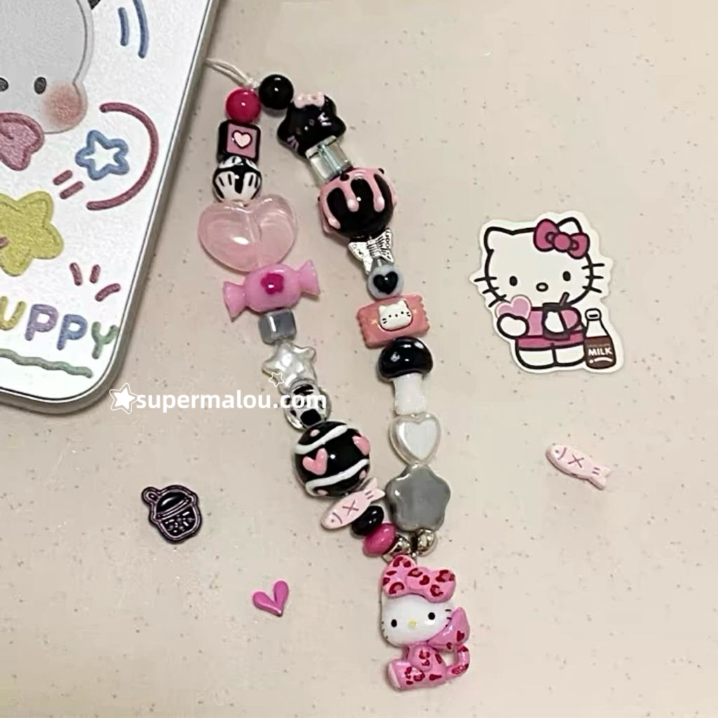 Pink Leopard Print Hello Kitty Phone Chain