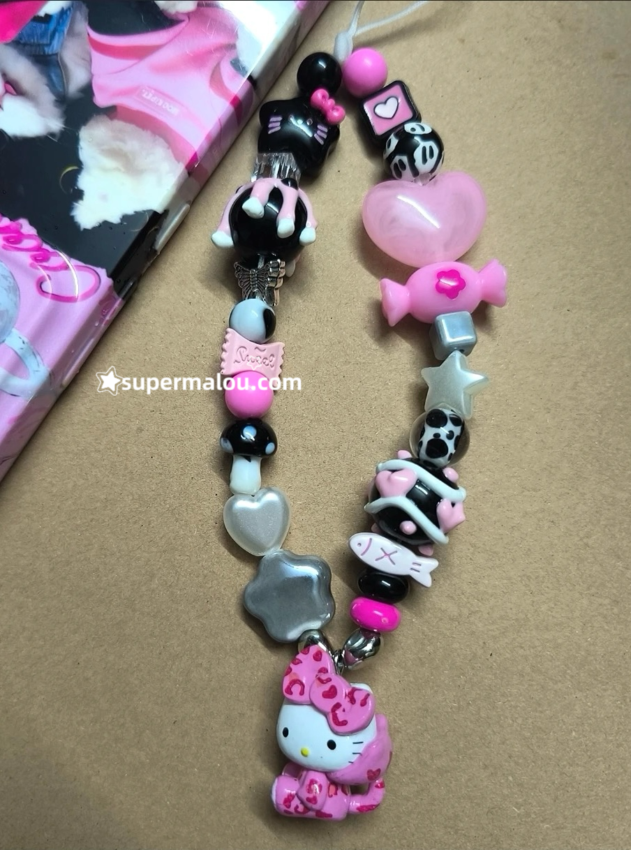 Pink Leopard Print Hello Kitty Phone Chain