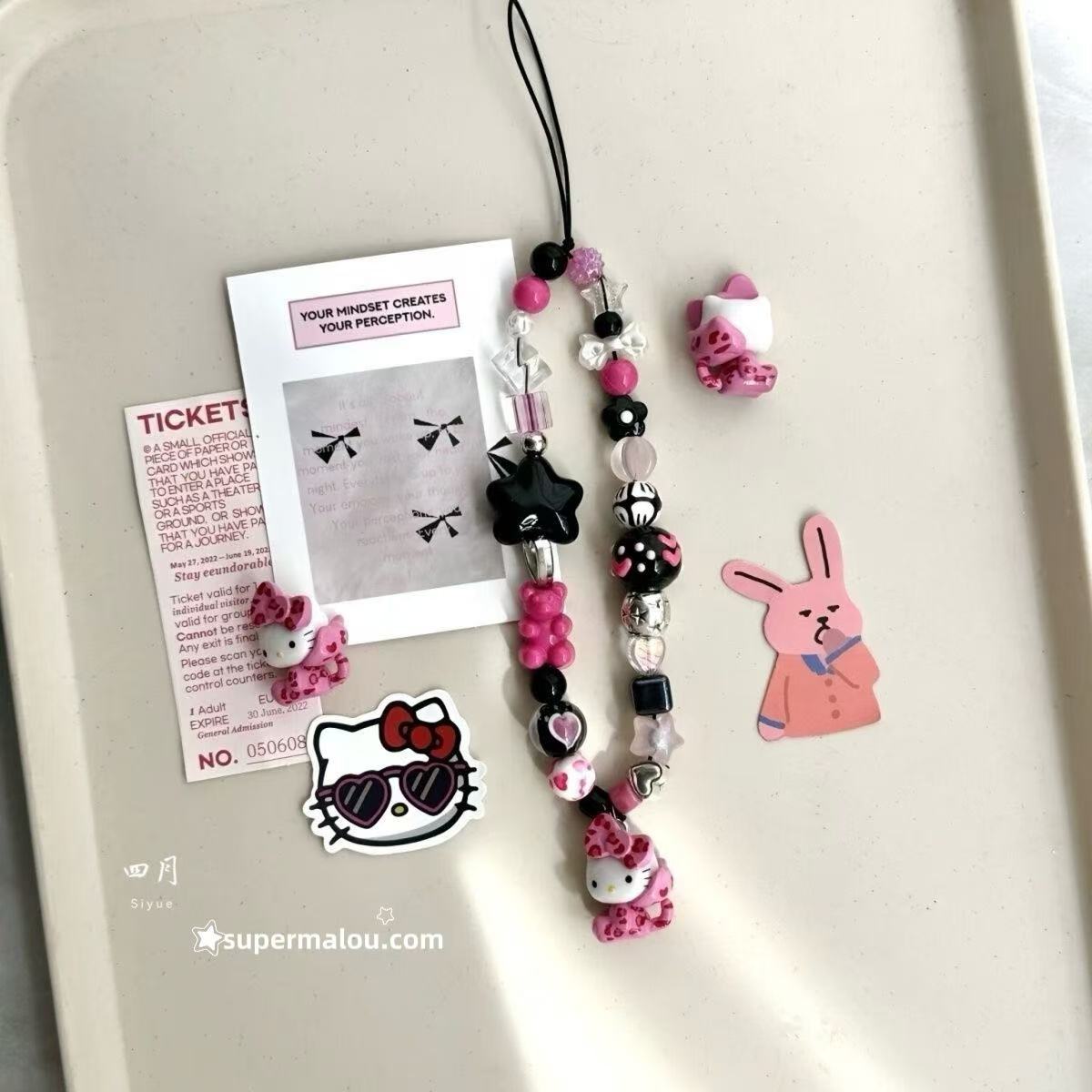 Pink Leopard Print Hello Kitty Phone Chain