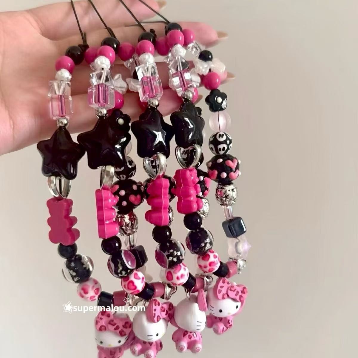 Pink Leopard Print Hello Kitty Phone Chain
