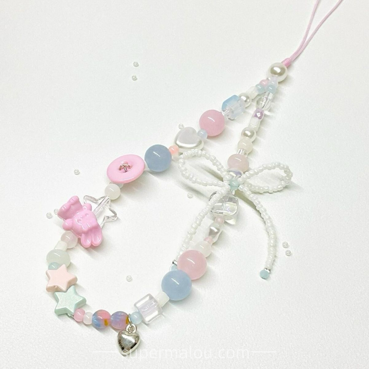 Pink And White DIY Hand Beaded Phone Case Chain Lanyard CCD Camera Pendant Accessories