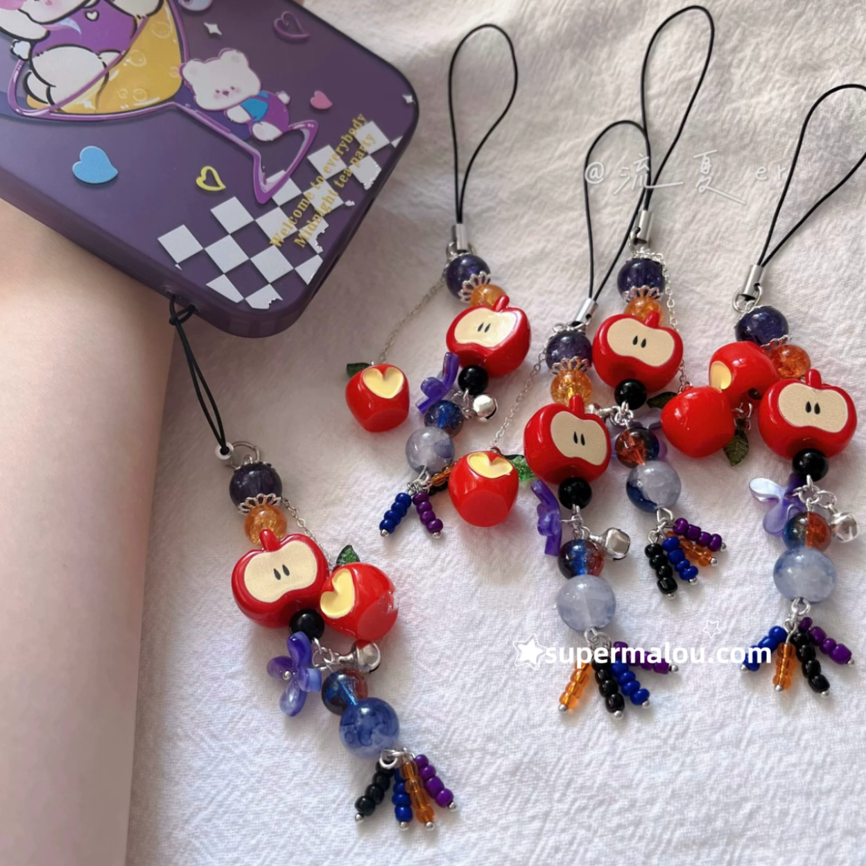 Purple Blue Red Apple Phone Chain