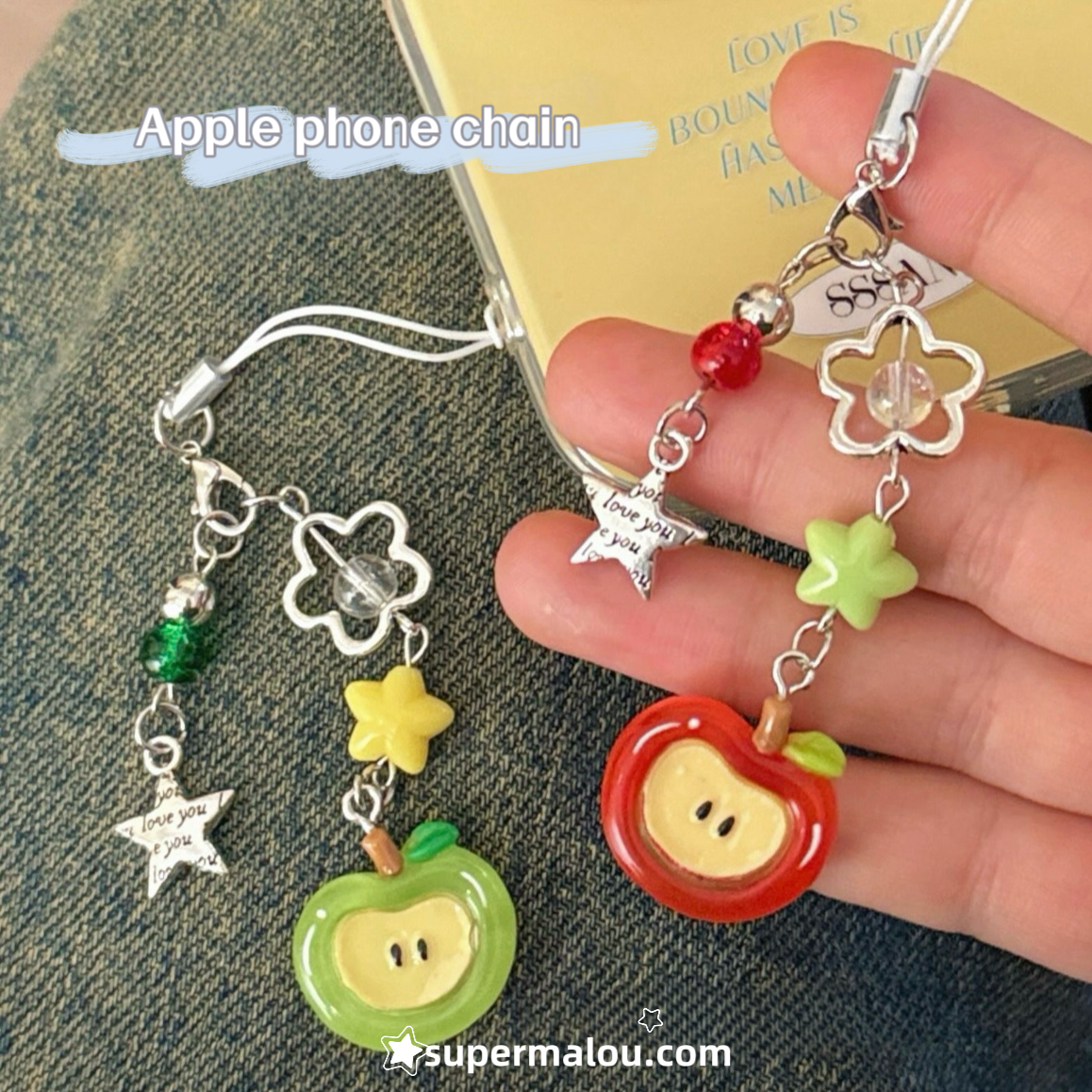Red And Green Apple Star Phone Chain Keychain