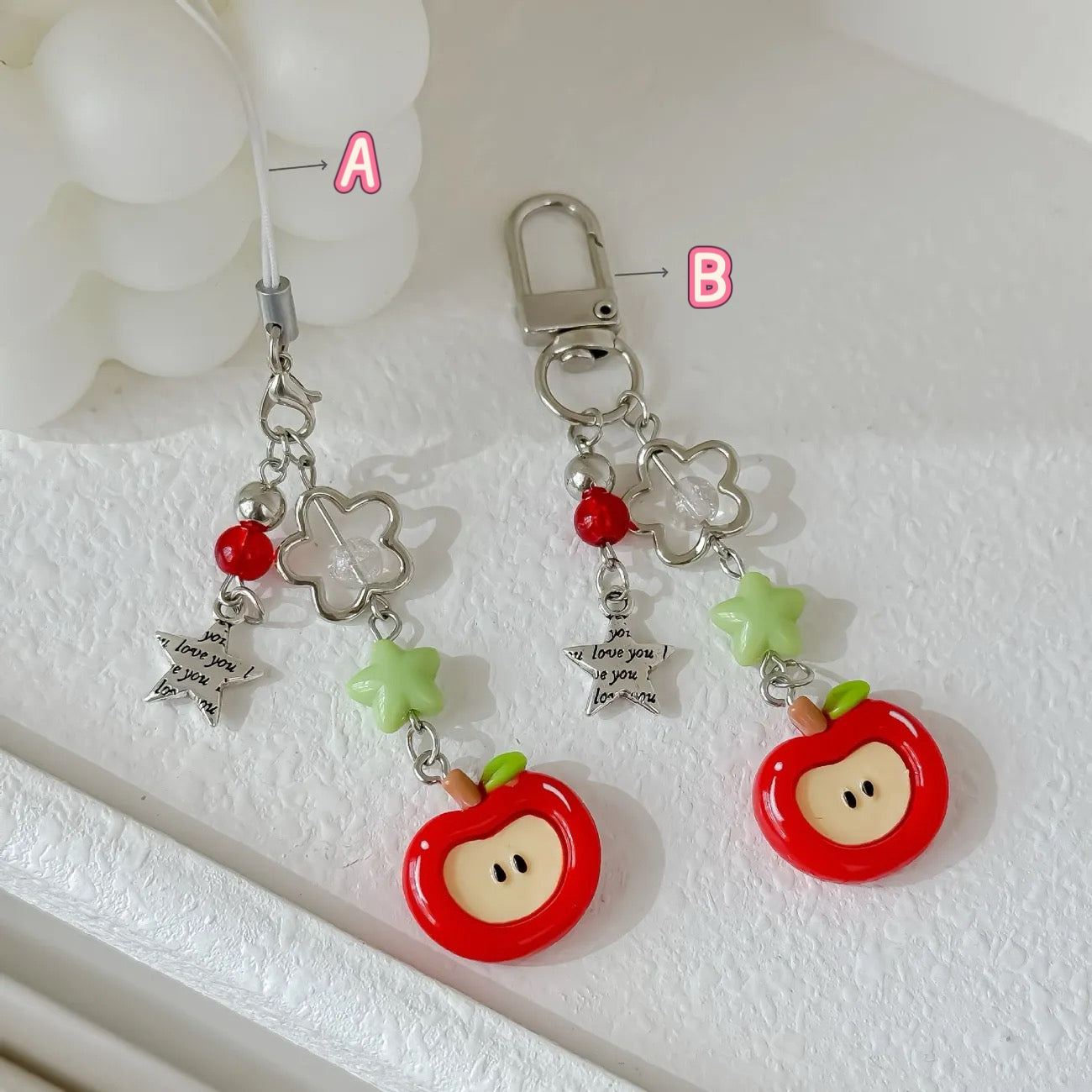 Red And Green Apple Star Phone Chain Keychain