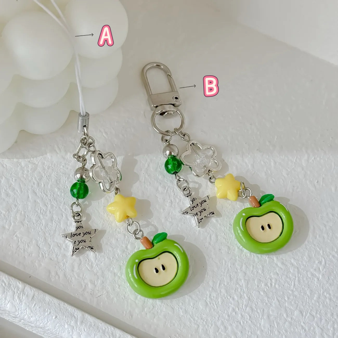 Red And Green Apple Star Phone Chain Keychain