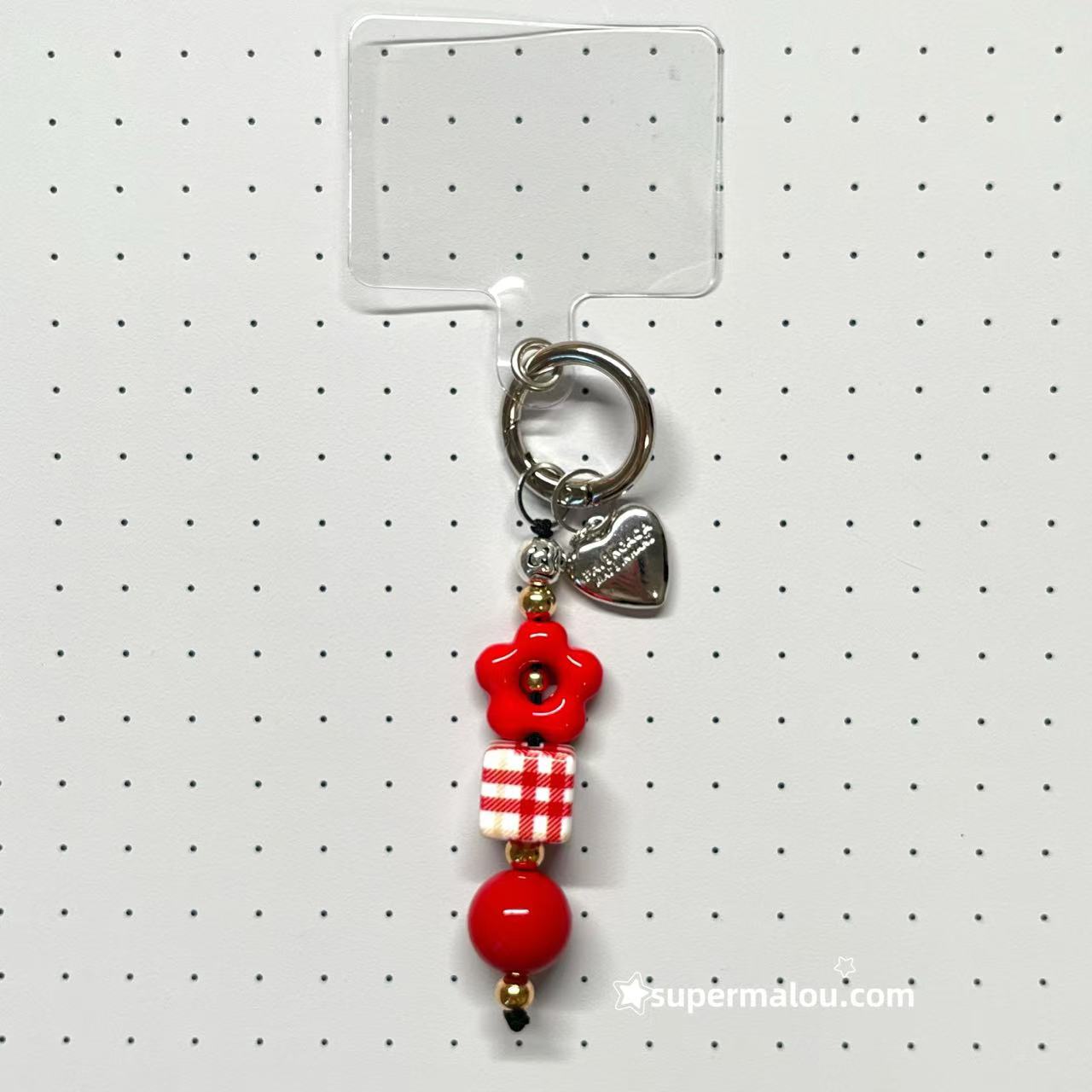 Red Flower Silver Love Phone Chain Keychain (Include Clip)