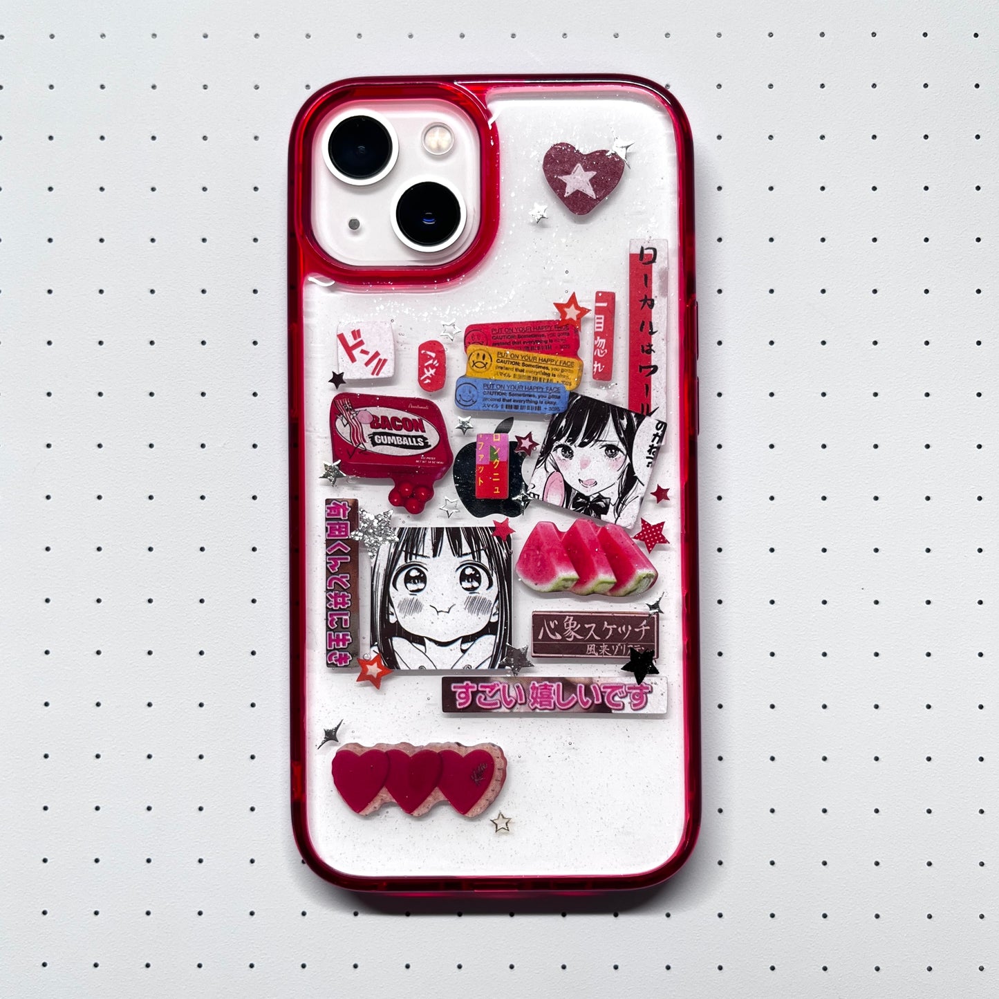 Red Watermelon Cartoon Girl Handmade Dispensing Sticker Phone Case (Only iPhone Case)