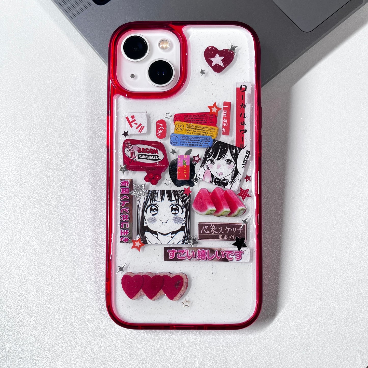 Red Watermelon Cartoon Girl Handmade Dispensing Sticker Phone Case (Only iPhone Case)