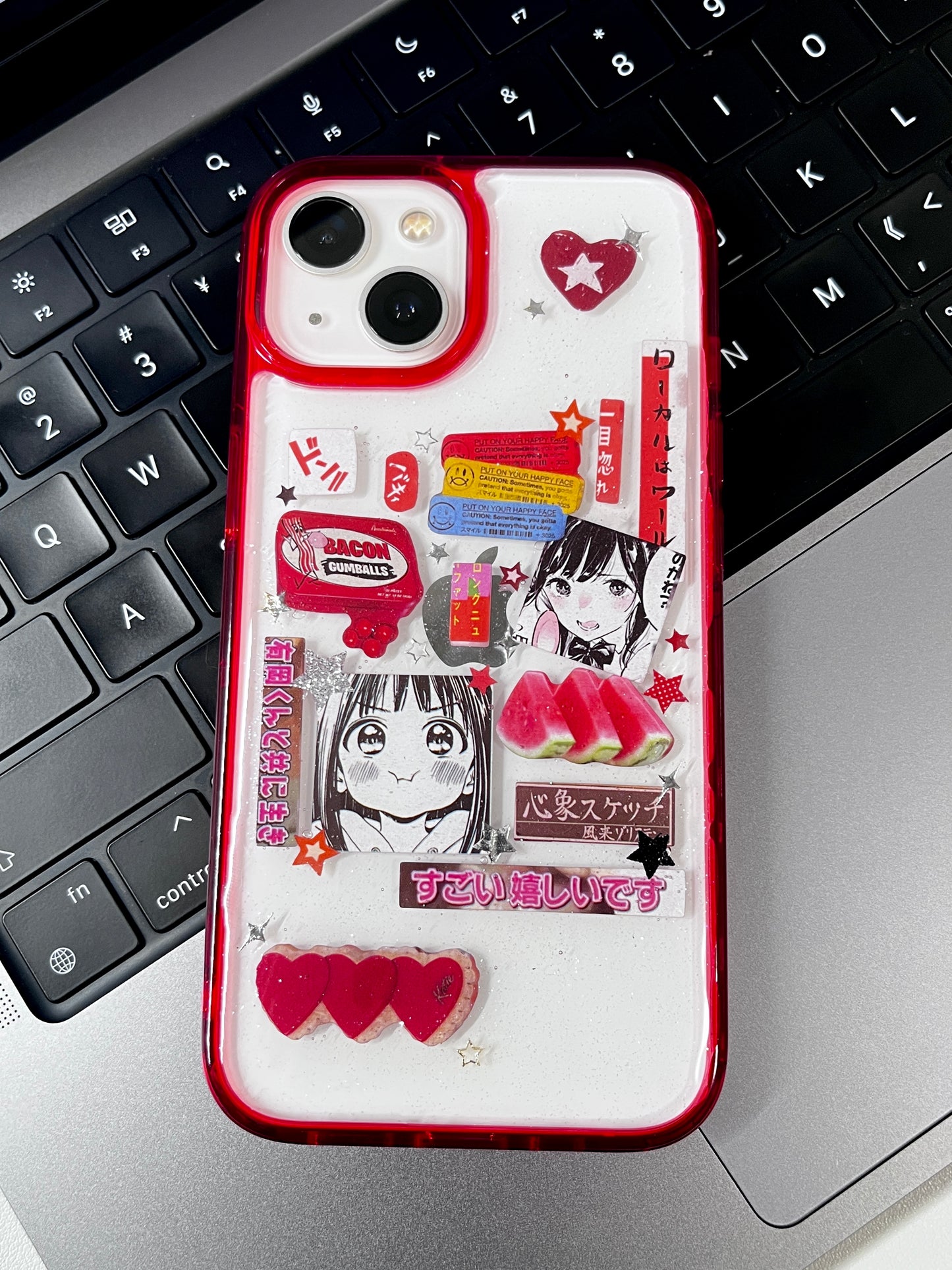 Red Watermelon Cartoon Girl Handmade Dispensing Sticker Phone Case (Only iPhone Case)