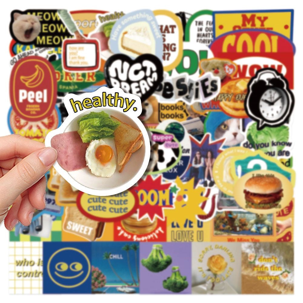 60pcs Retro Cute Scrapbook Stickers American Niche Cartoon Cat IG Phone Case Waterproof Stickers