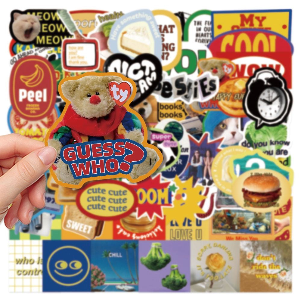 60pcs Retro Cute Scrapbook Stickers American Niche Cartoon Cat IG Phone Case Waterproof Stickers