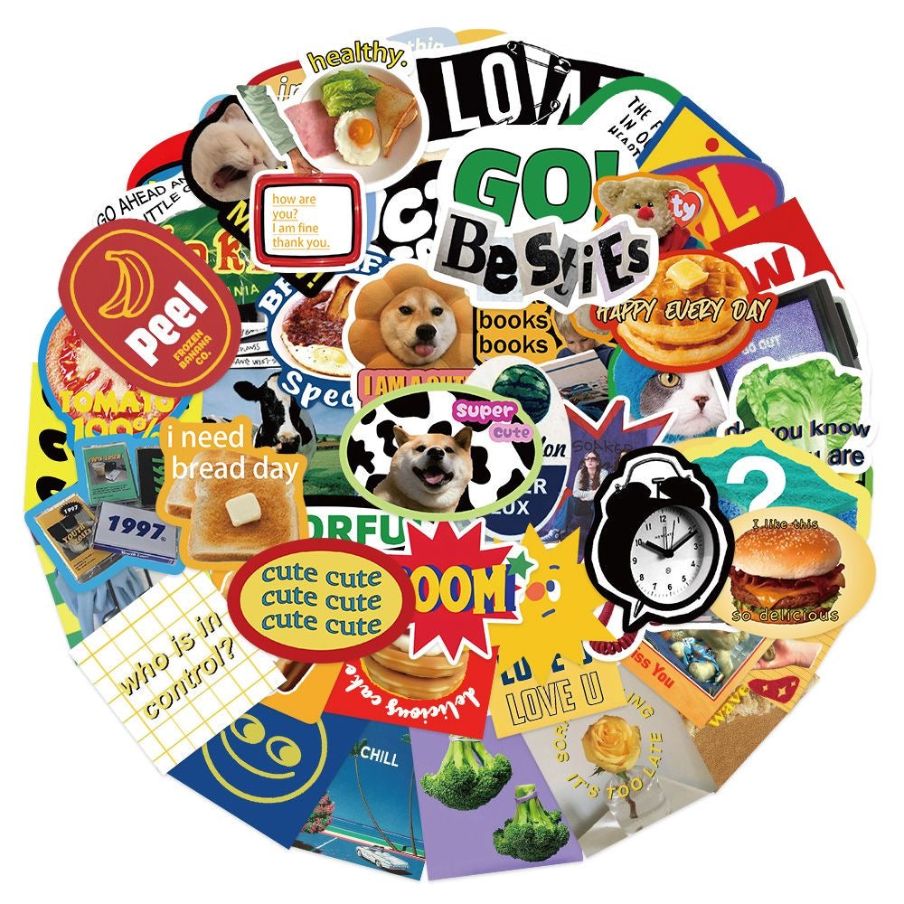 60pcs Retro Cute Scrapbook Stickers American Niche Cartoon Cat IG Phone Case Waterproof Stickers