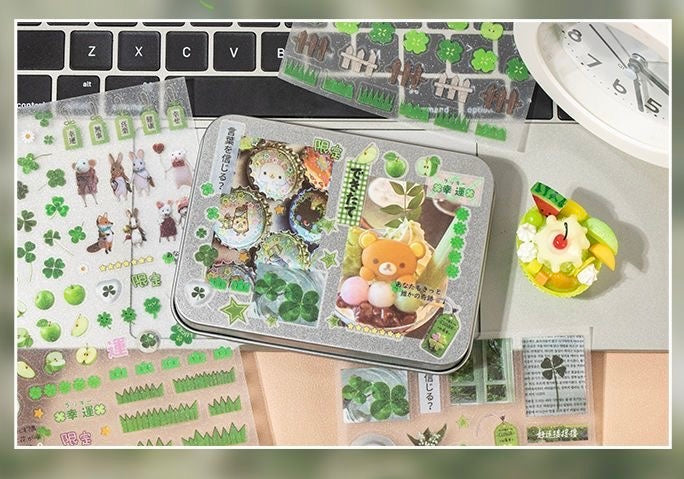 6 Sheets Japanese Stickers Retro Flash Sand PET Scrapbook Waterproof Stickers