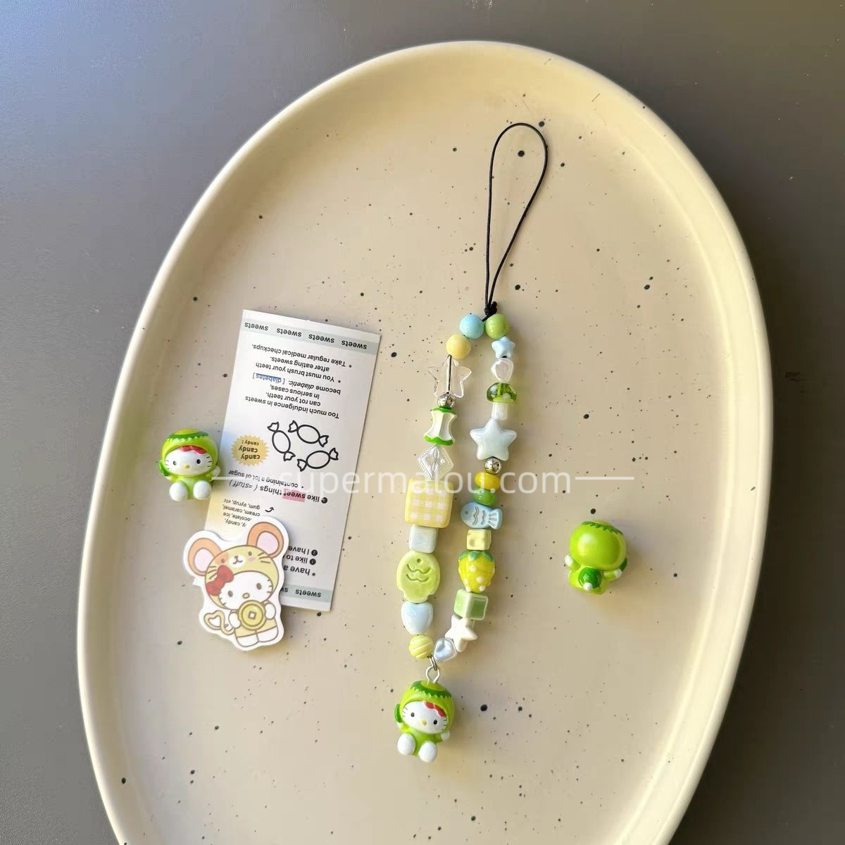 Green Apple Sanrio HelloKitty Beaded Phone Chain ccd Camera Chain Pendant