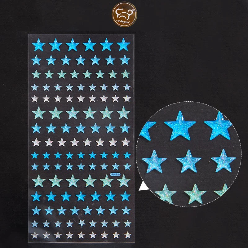 Shiny Heart Star Pink Blue Rainbow 3D Sticker Set Of 4