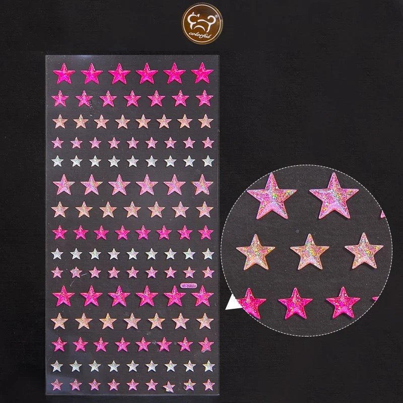 Shiny Heart Star Pink Blue Rainbow 3D Sticker Set Of 4