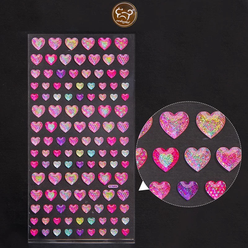 Shiny Heart Star Pink Blue Rainbow 3D Sticker Set Of 4