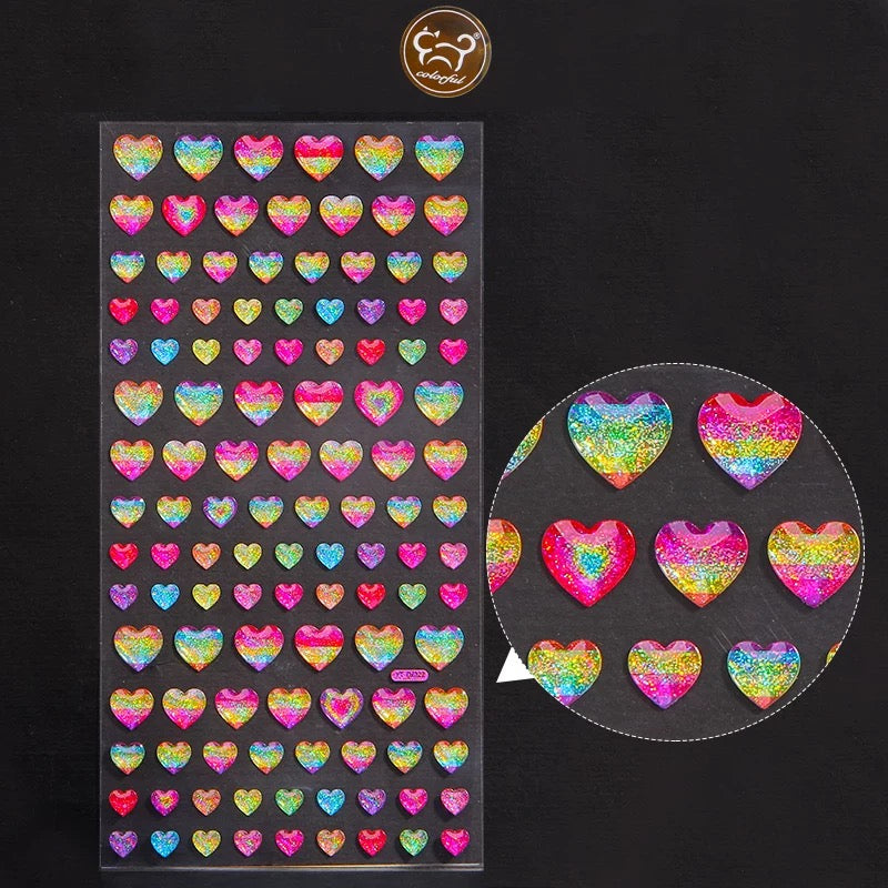 Shiny Heart Star Pink Blue Rainbow 3D Sticker Set Of 4