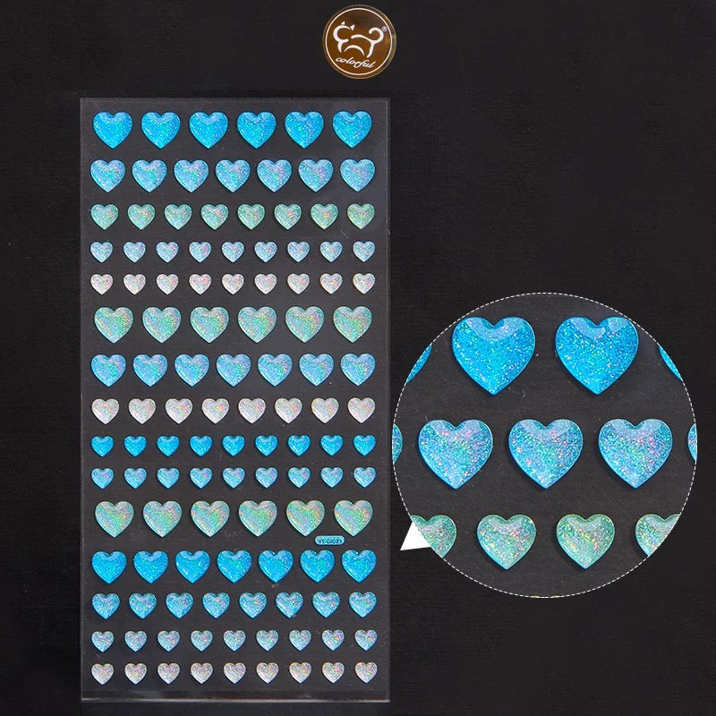 Shiny Heart Star Pink Blue Rainbow 3D Sticker Set Of 4