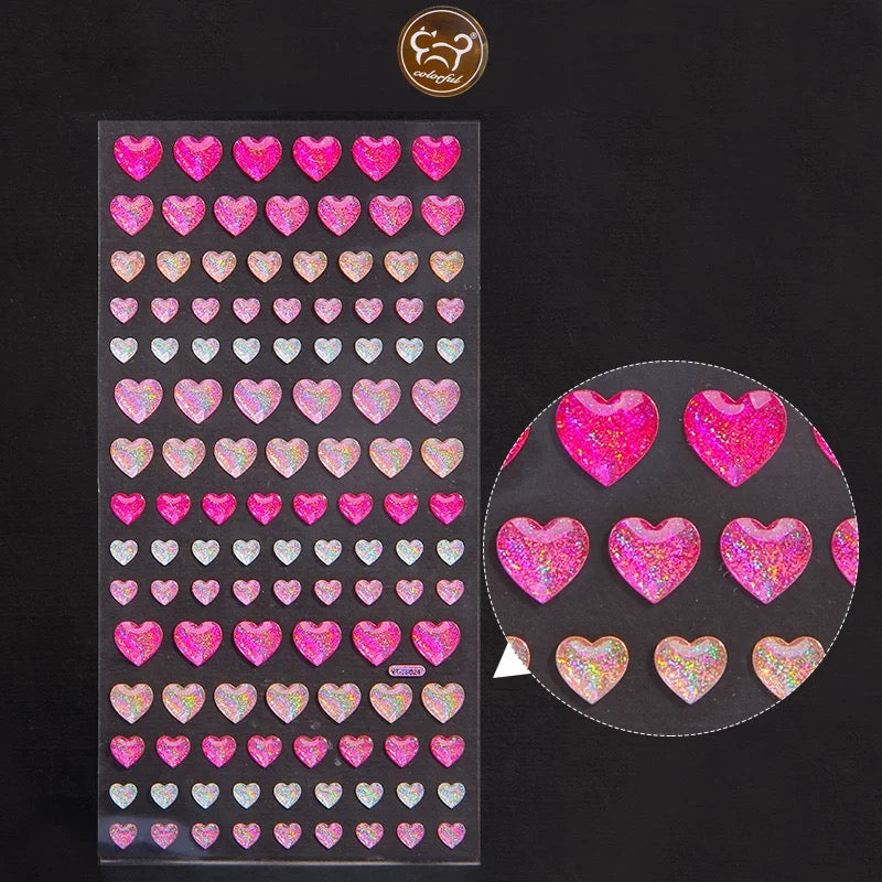 Shiny Heart Star Pink Blue Rainbow 3D Sticker Set Of 4
